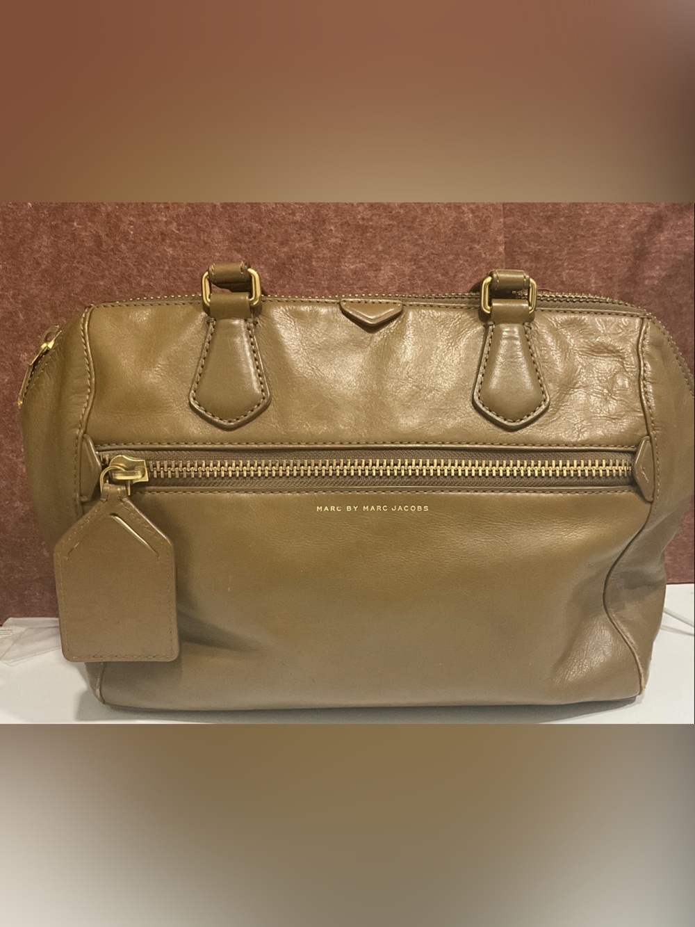 Marc By Marc Jacobs Olive-Tone Leather Satchel with Gold Hardware